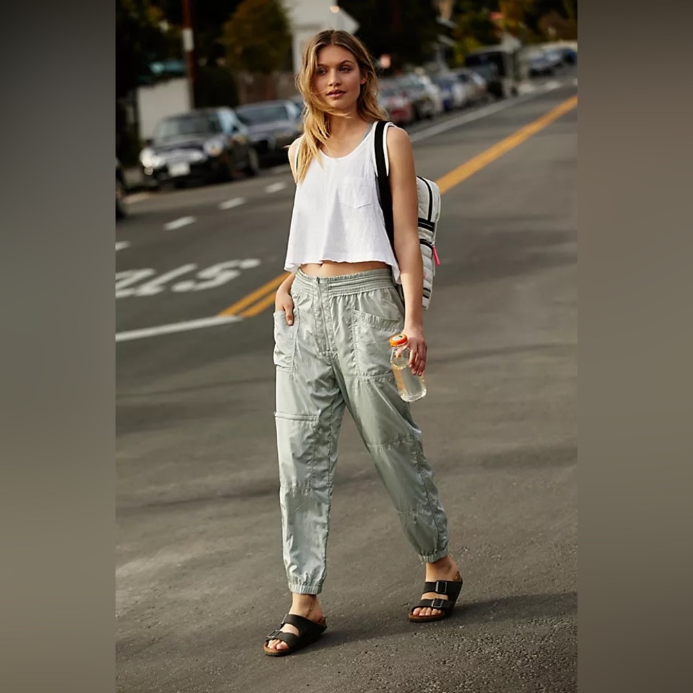 NWT Free People Tell Me About It Jogger Wind Pants in Summer Mist Green